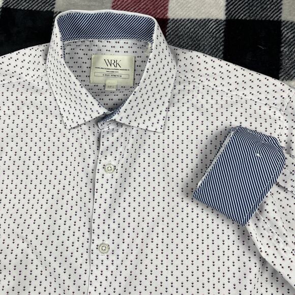 WRK Shirt Mens 15.5 (M) White 4 Way Stretch Performance Button Up Flip Cuff Flex - Picture 1 of 8